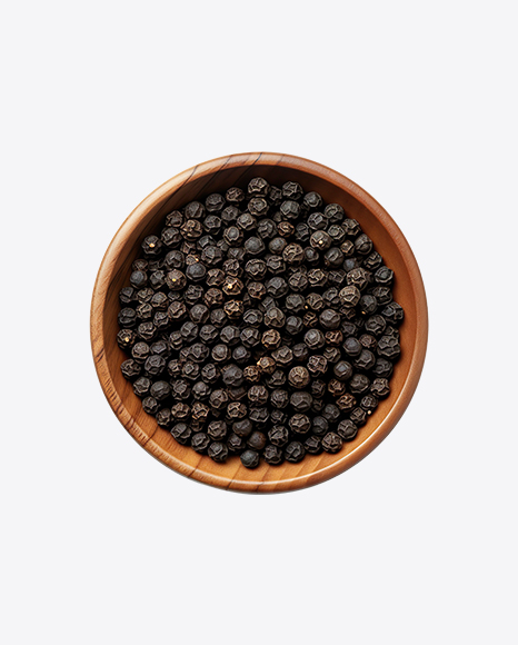 Black Peppercorns in Wooden Spoon