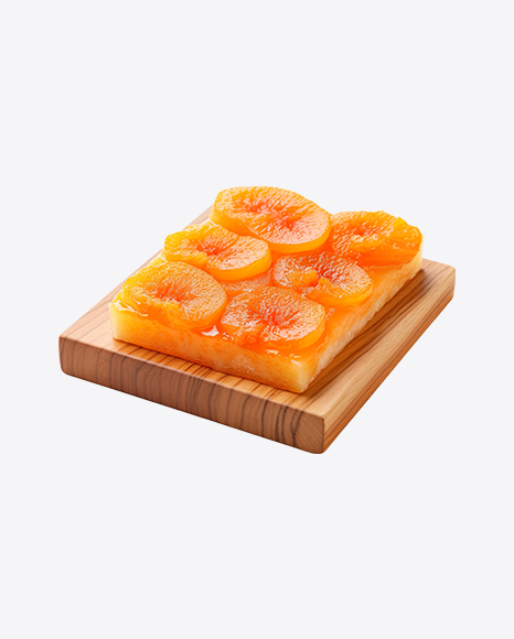 Slice of Apricot Cake on Wooden Board