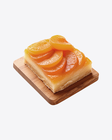 Slice of Apricot Cake on Wooden Board