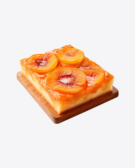 Slice of Apricot Cake on Wooden Board