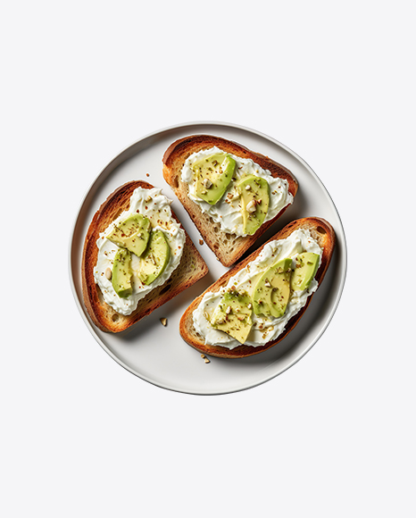 Toasts with Cream Cheese & Avocado on Plate
