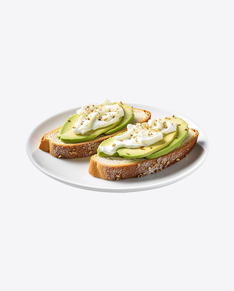 Toasts with Cream Cheese & Avocado on Plate