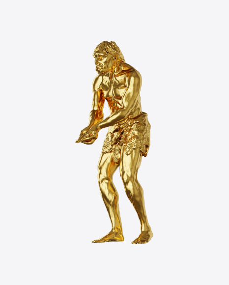 Golden Sculpture of Caveman PNG
