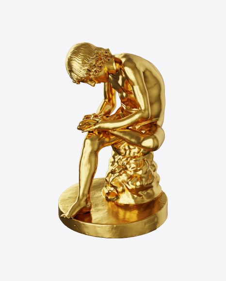 Golden Boy with Thorn Sculpture PNG