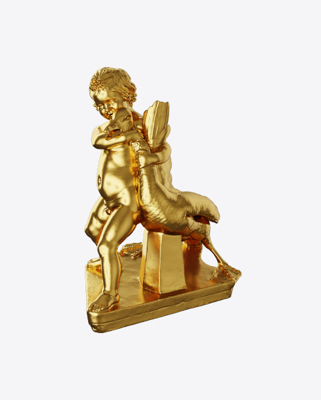Golden Boy with Goose Sculpture PNG