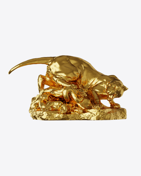 Golden Puma and Snake Sculpture PNG