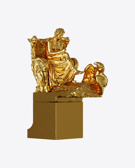 Golden Man on Throne Sculpture PNG