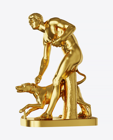 Golden Man with Dog Sculpture PNG