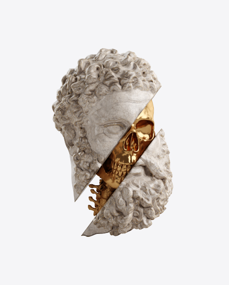 Head Sculpture with Golden Details PNG