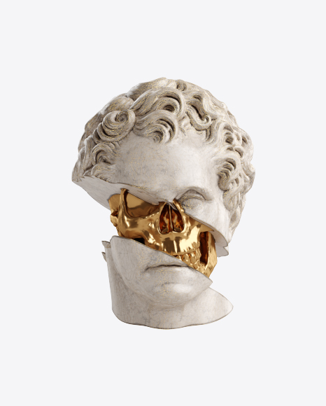 Head Sculpture with Golden Details PNG