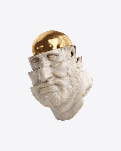 Head Sculpture with Golden Details PNG