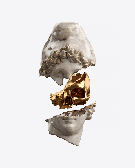 Head Sculpture with Golden Details PNG