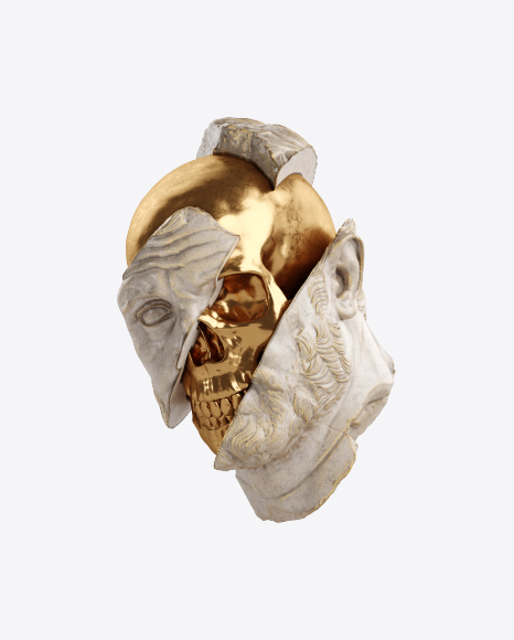 Head Sculpture with Golden Details PNG