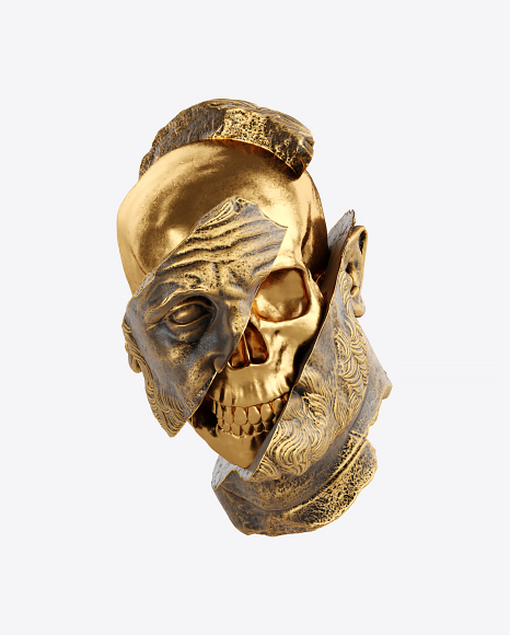 Head Sculpture with Golden Details PNG