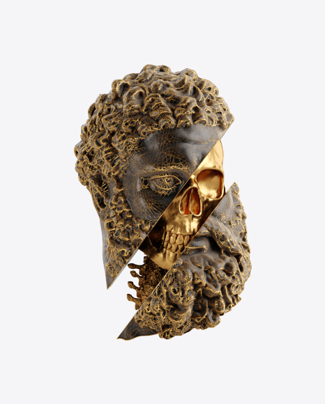 Head Sculpture with Golden Details PNG