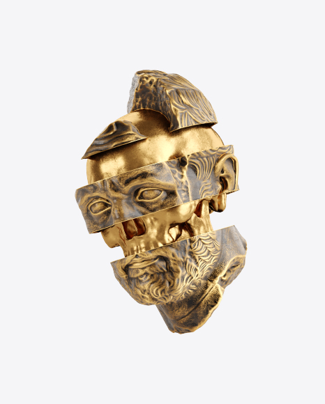 Head Sculpture with Golden Details PNG