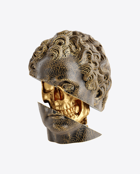 Head Sculpture with Golden Details PNG
