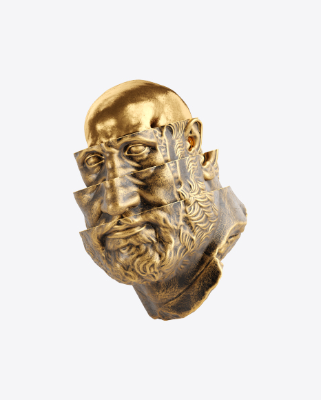 Head Sculpture with Golden Details PNG
